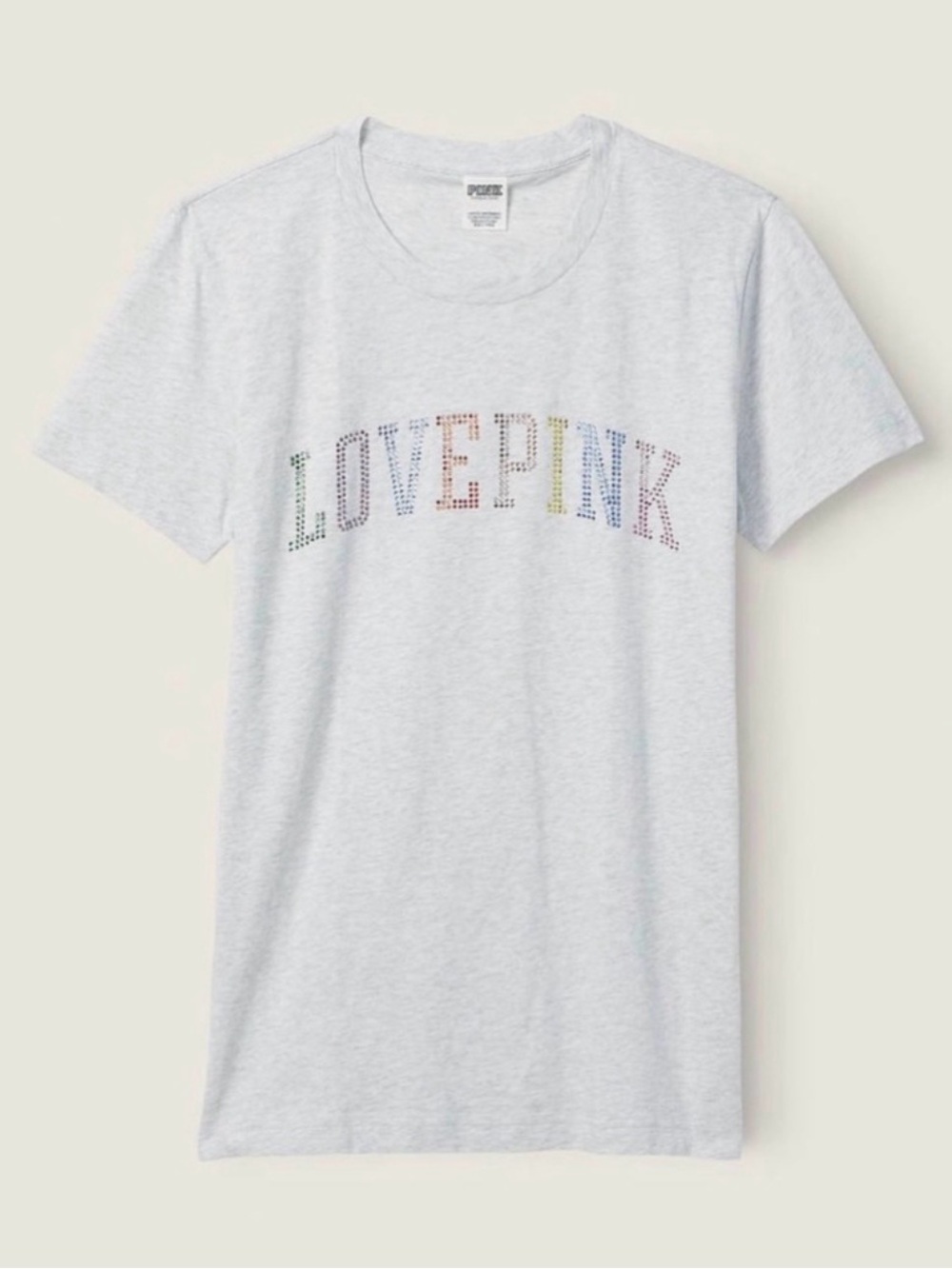 LOVE PINK Rhinestone Logo Tee - Light Heather Gray